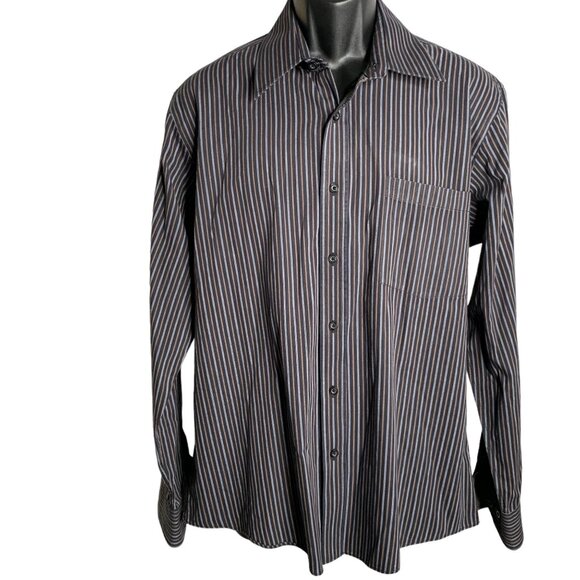 Michael Brandon Button Up Long Sleeve Shirt L Blue Striped Chest Pocket Collared - Picture 1 of 6